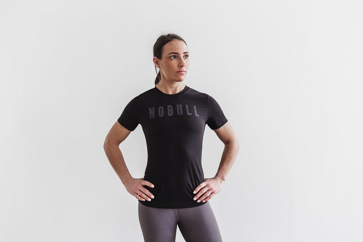 Nobull Women\'s T Shirts Black | Australia (QZ3478)